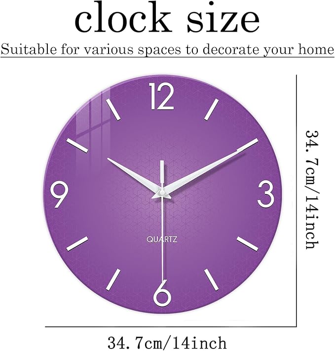 XFM Round Purple Wall Clock 14 Inch Silent Non-Ticking Battery Operated - Image 6