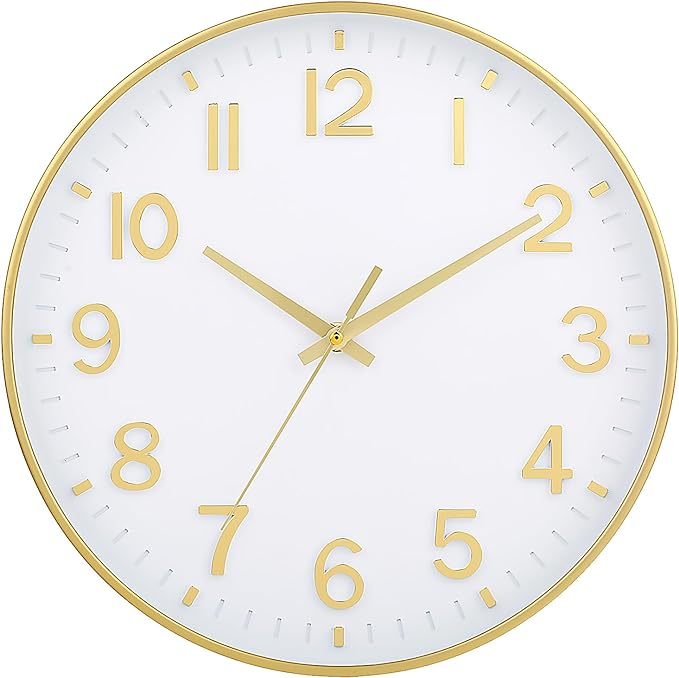 HZDHCLH White and Gold Wall Clocks Battery Operated 12 inch Silent Non Ticking by HZDHCLH
