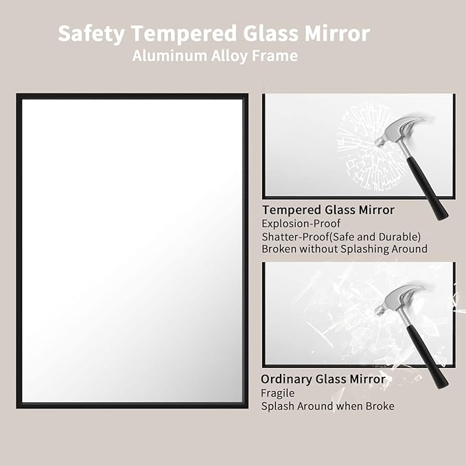 LOAAO 22"X30" Black Rectangle Bathroom Mirror Wall, Matte Black Aluminum Alloy - Image 5