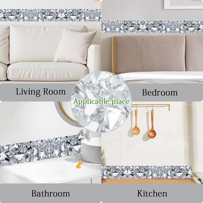 Diamond Wallpaper Border Peel and Stick 196.9 x 3.9 Inch Wall Border Trim - Image 7