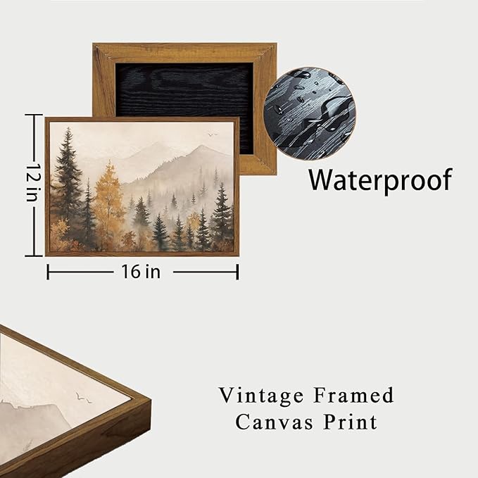 OIQArtOIQ Vintage Framed Wall Art Autumn Mountain Landscape Canvas Art Prints - Image 4