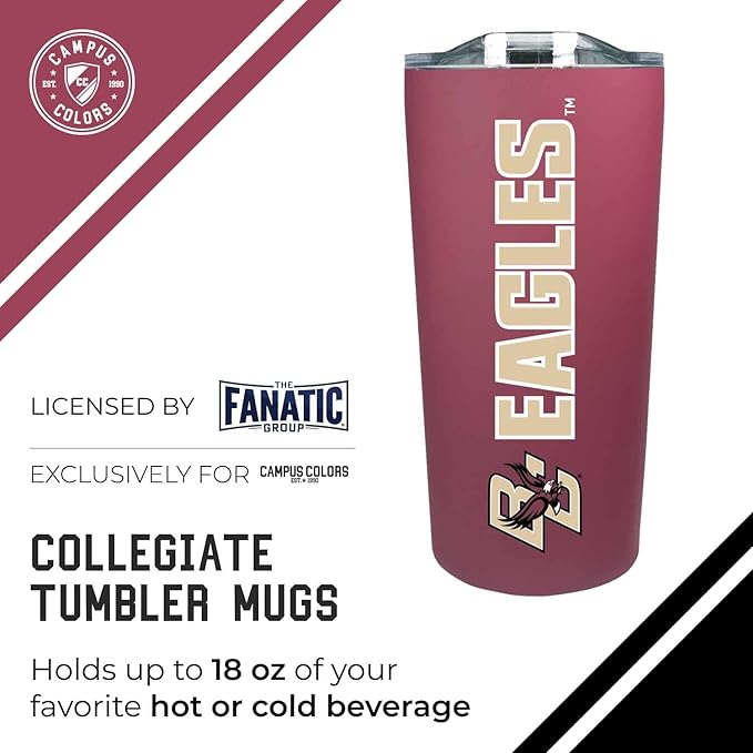 Campus Colors NCAA Stainless Steel Tumbler perfect for Gameday - 18 oz - Double Walled - Keeps Drinks Perfectly Insulated (Boston College Eagles - Maroon)