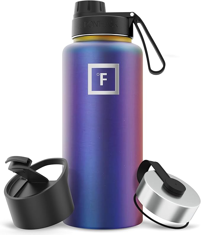 IRON °FLASK Camping & Hiking Hydration Flask with Spout, Wide Mouth Insulated Stainless Steel Sports Water Bottle - 32 oz Aurora