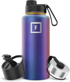 IRON °FLASK Camping & Hiking Hydration Flask with Spout, Wide Mouth Insulated Stainless Steel Sports Water Bottle - 32 oz Aurora
