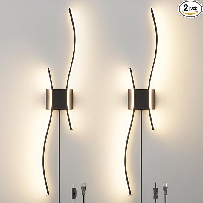 Daunton Modern Black Plug in Wall Sconces Set of 2 by Daunton