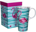 Topadorn Ceramic Travel Coffee Cup with Lid Ceramic Mug with Gift Box, Unique Coffee Mug for Latte & Hot Chocolate, Holiday Office Gift Her Him, Flamingo