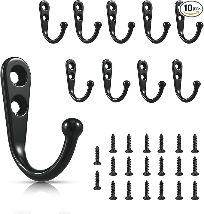Black Wall Mounted Coat Hooks, Rustproof Metal Hooks by Unknown