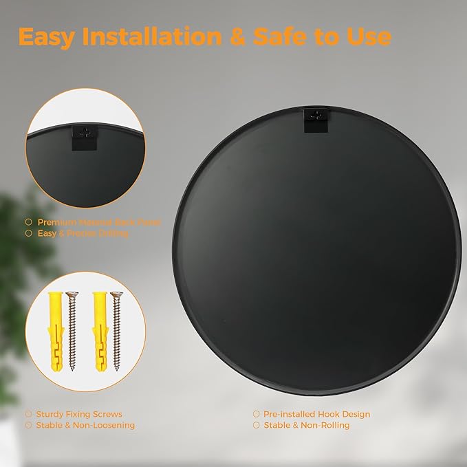 OLIXIS 20 Inch Black Round Bathroom Wall Mirror, Round Bathroom Mirrors - Image 5