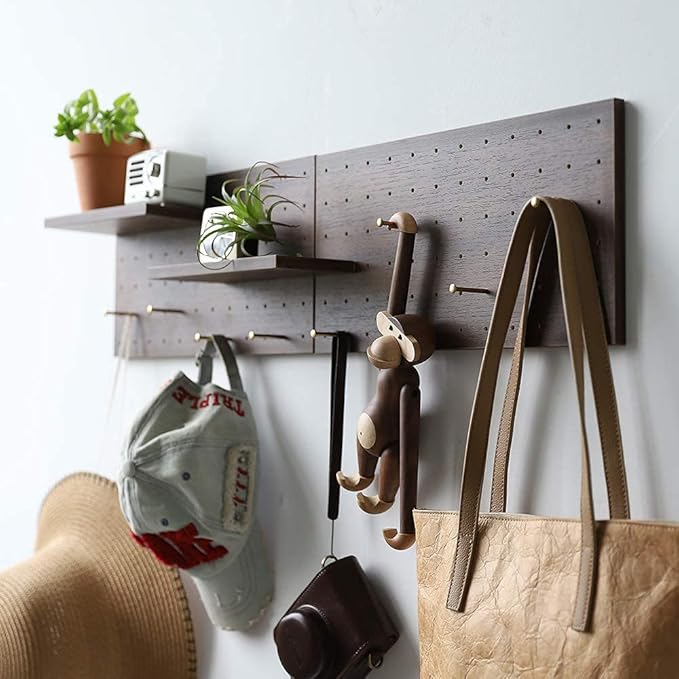 Wooden Pegboard Modular Display Organization Storage Wall Hooks Shelf 15.2in x - Image 4