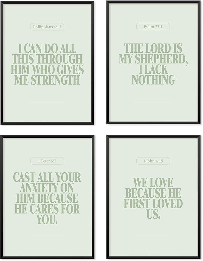 Locomiss Sage Green Christian Wall Art Decor, Modern Bible Verse Prints by Unknown