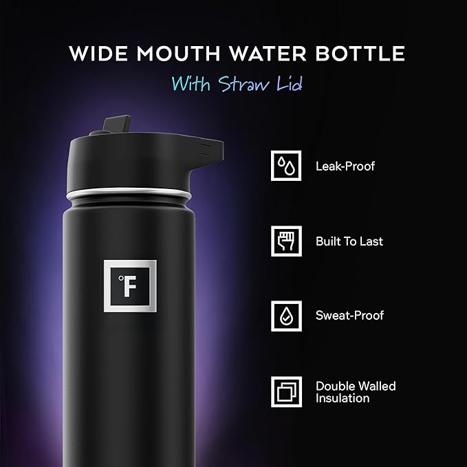 IRON °FLASK Camping & Hiking Hydration Flask with Straw, Wide Mouth Insulated Stainless Steel Sports Water Bottle - 22 oz Sage