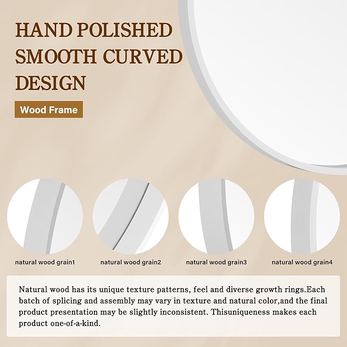WallBeyond Round Wood Mirror 24 inch Circle Wall Mirror - Image 7