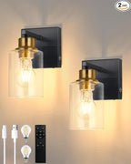 Battery Operated Wall Sconce Set of 2, Easy Install Dimmable Wireless Wall Lamps by Rayogale