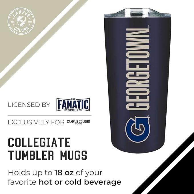 Campus Colors NCAA Stainless Steel Tumbler perfect for Gameday - 18 oz - Double Walled - Keeps Drinks Perfectly Insulated (Georgetown Hoyas - Navy)