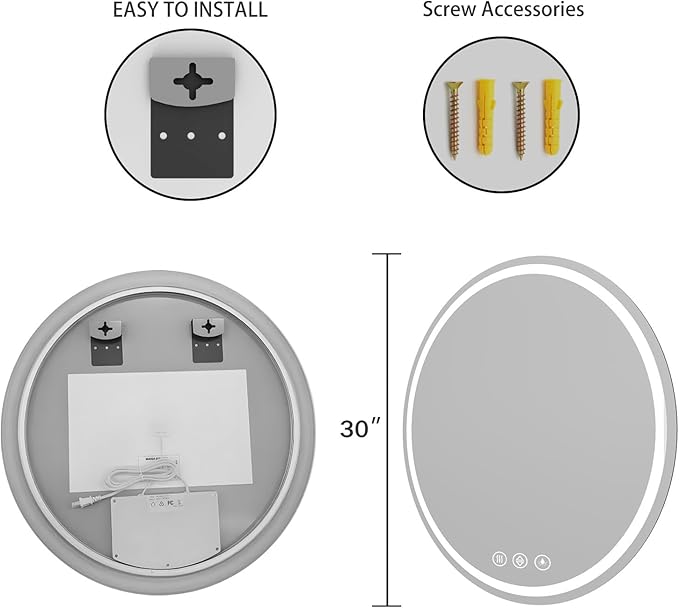 LED Bathroom Mirror 30 Inch Round Bathroom Mirror - Image 4