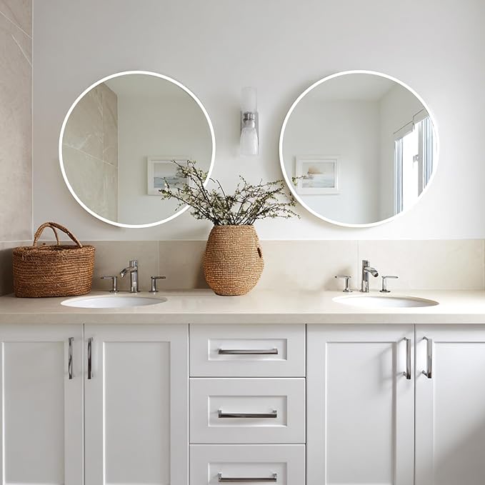 Sunniry White Round Mirror 24 inch, 2 Pack White Circle Mirror, Round Bathroom - Image 4