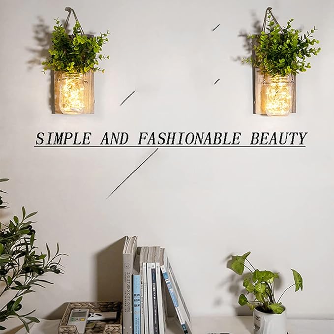Rustic Wall Sconces, Mason Jar Sconces, Farmhouse Home Decor, LED Fairy Lights - Image 5