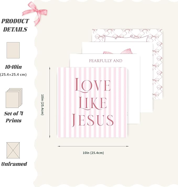 LARTSFRO Coquette Pink Bow Jesus Wall Art Decor Posters, Light Pink Bow - Image 2