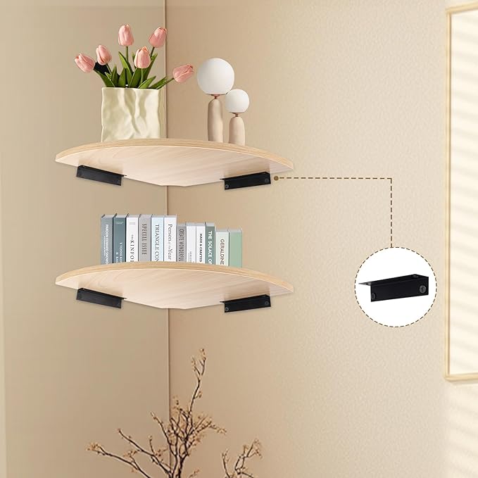 JJL Corner Wall Shelf, 12-Inch Sector Shelf, Light White - Image 4