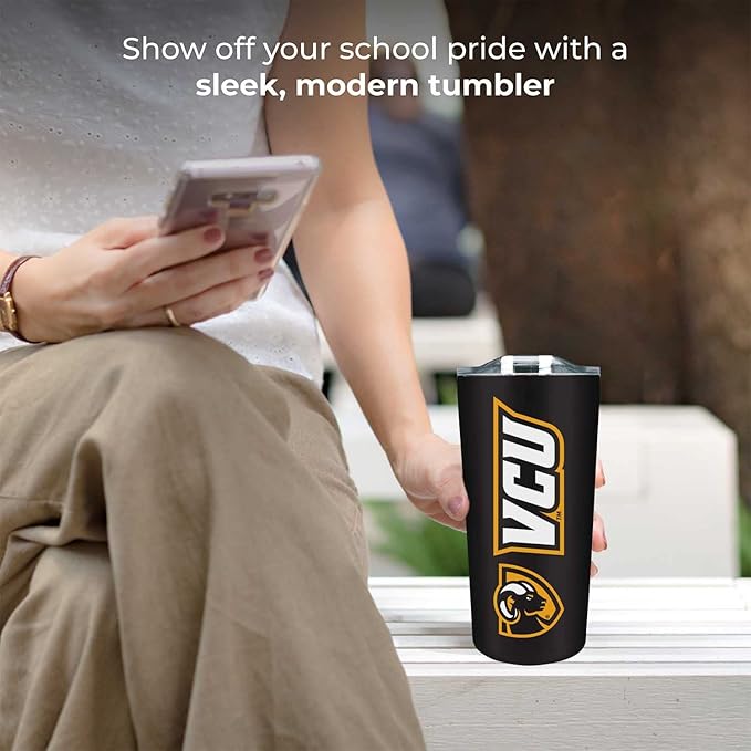 Campus Colors NCAA Stainless Steel Tumbler perfect for Gameday - 18 oz - Double Walled - Keeps Drinks Perfectly Insulated (VCU Rams - Black)