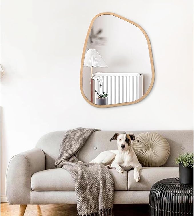 Irregular Bathroom Mirror Modern Wall Mirror Asymmetrical Wooden Framed Wall - Image 3