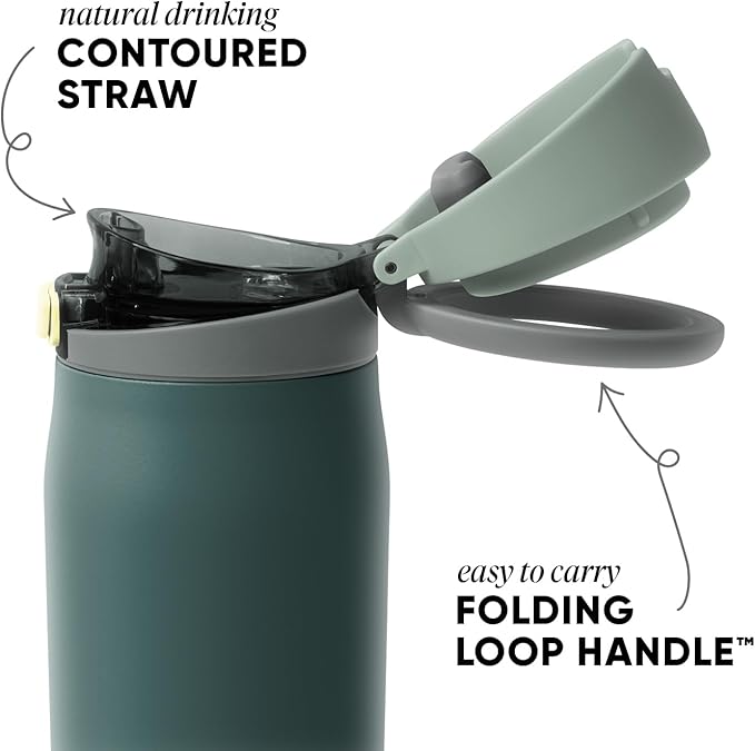Simple Modern Mesa Loop Water Bottle with Covered Straw and Handle | 30oz Cup Holder Friendly Insulated Stainless Steel Bottles for Travel, Sports and School | Steel Harbor