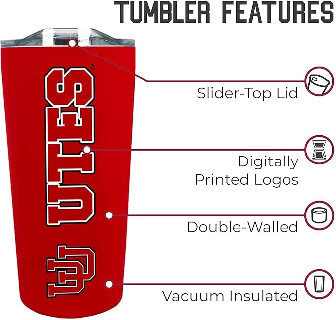 Campus Colors NCAA Stainless Steel Tumbler perfect for Gameday - 18 oz - Double Walled - Keeps Drinks Perfectly Insulated (Utah Utes - Red)