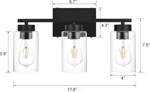 3-Light Bathroom Vanity Light, Modern Black Wall Lights - Image 2