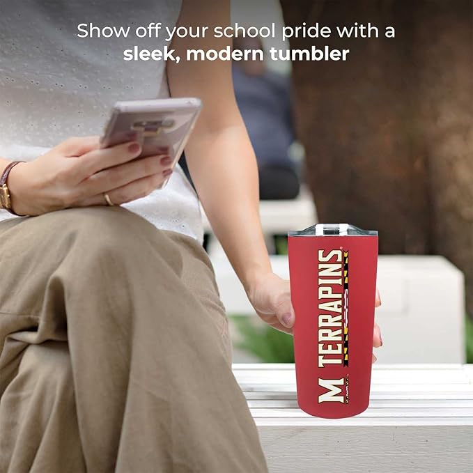Campus Colors NCAA Stainless Steel Tumbler perfect for Gameday - 18 oz - Double Walled - Keeps Drinks Perfectly Insulated (Maryland Terrapins - Red)