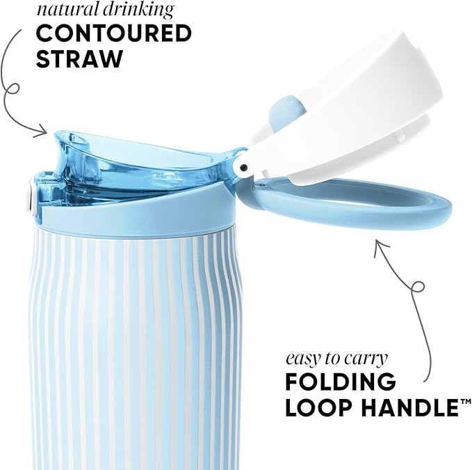 Simple Modern Mesa Loop Water Bottle with Covered Straw and Handle | 24oz Cup Holder Friendly Insulated Stainless Steel Bottles for Travel, Sports and School | Seaside Stripes