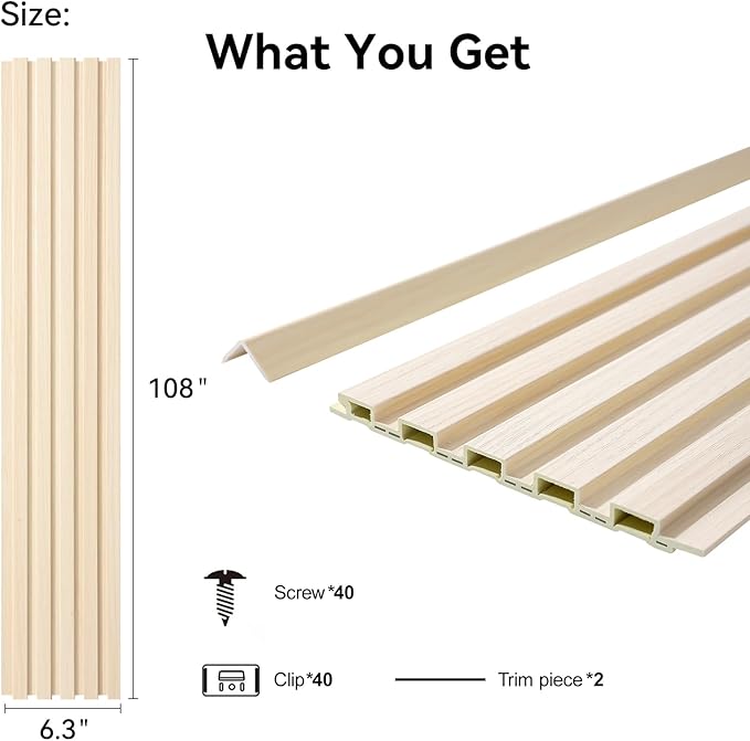 8-Pack WPC Wall Panels 108’’ x 6.3’’ 3D Slat Wall Panel Acoustic Wall Paneling - Image 2