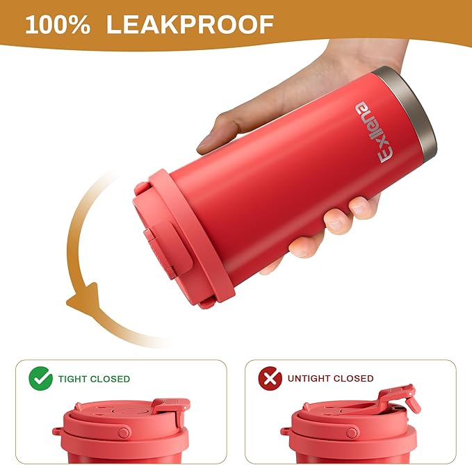 16oz Tumbler with 3 in 1 Lid - Travel Coffee Tumbler - 100% Leakproof and Spill Proof for Hot and Cold Drink - Coffee Mug for Travel, Office, School...(Red)
