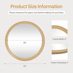 CULER Round Mirrors 24 Inch, Wood Vanity Wall Rustic Mirror, Natural Circle - Image 7
