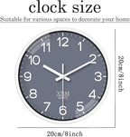 XNM Small Grey Minimalist Wall Clocks Battery Operated 8 Inch Classic Analog - Image 5