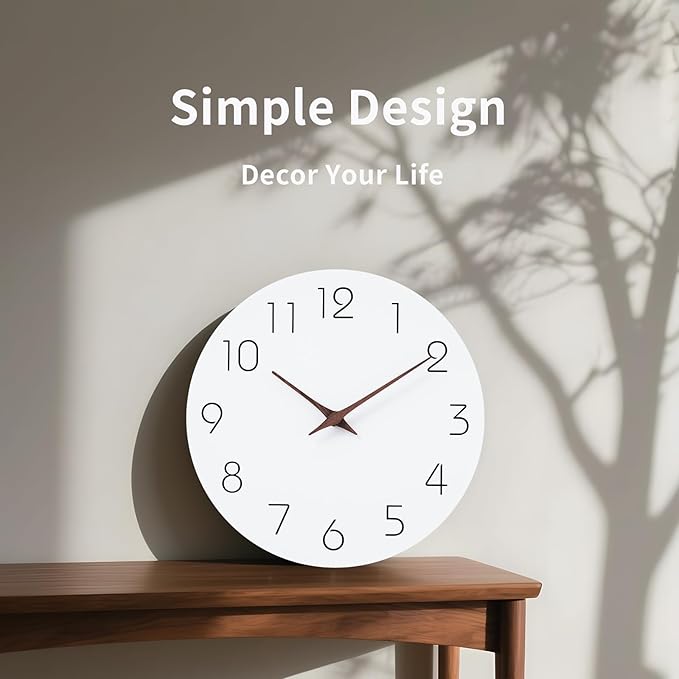 Mosewa Wall Clock 12 Inch Silent Non Ticking Battery Operated Wooden White - Image 5