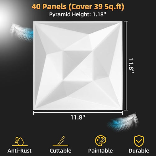 40 PCS 3D Wall Panels for Interior Décor White 11.8"*11.8" Wall Covering - Image 2
