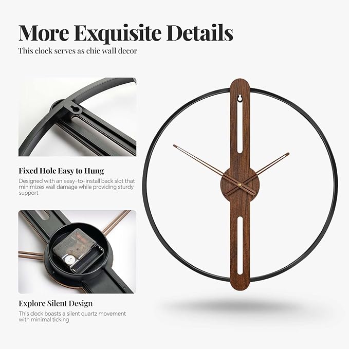 Cuspin 16 Inch Wall Clock, Modern Silent Non Ticking Battery Operated Wall - Image 4