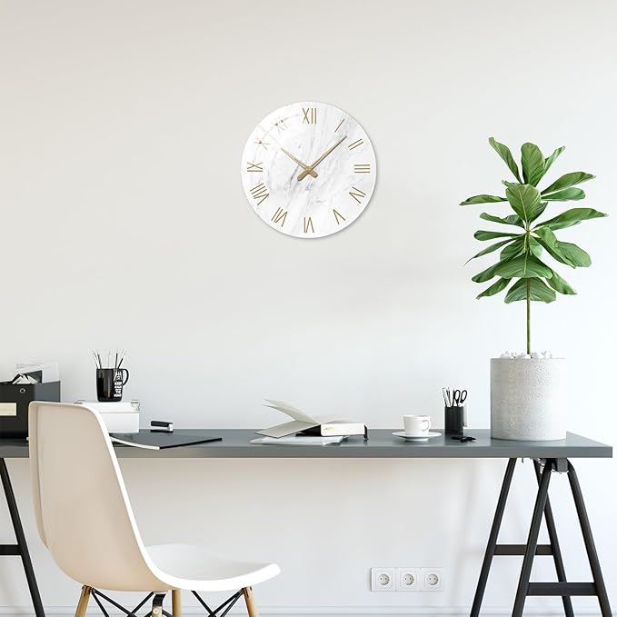 White Small Wall Clocks Battery Operated Marble Analog Clock - Image 4