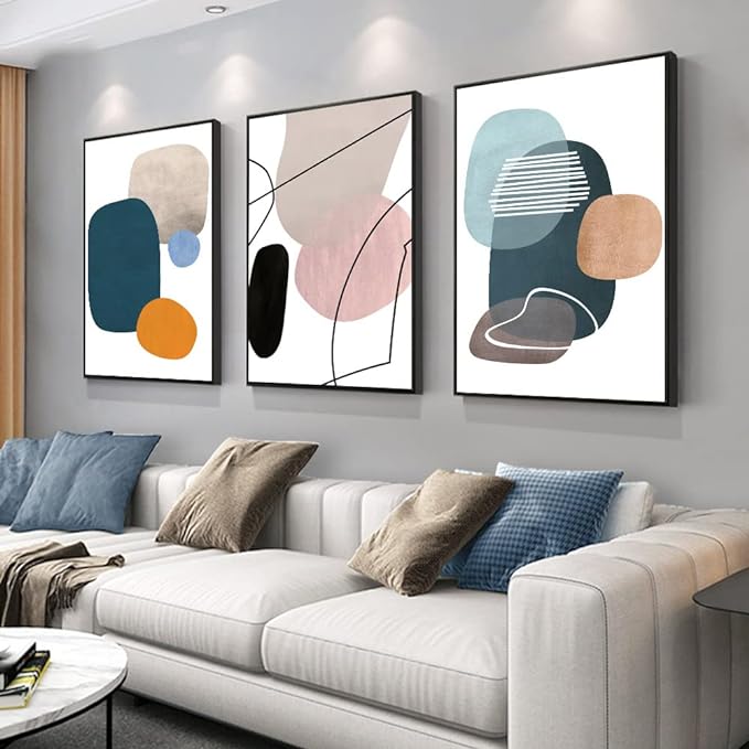 MPLONG Wall Art 3 Pieces Of Framed Decorative Paintings Abstract Simple Orange - Image 2