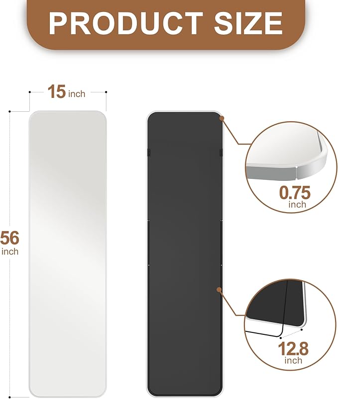 Delma Full Length Mirror, Wall Mounted, Freestanding or Leaning, Rounded - Image 2