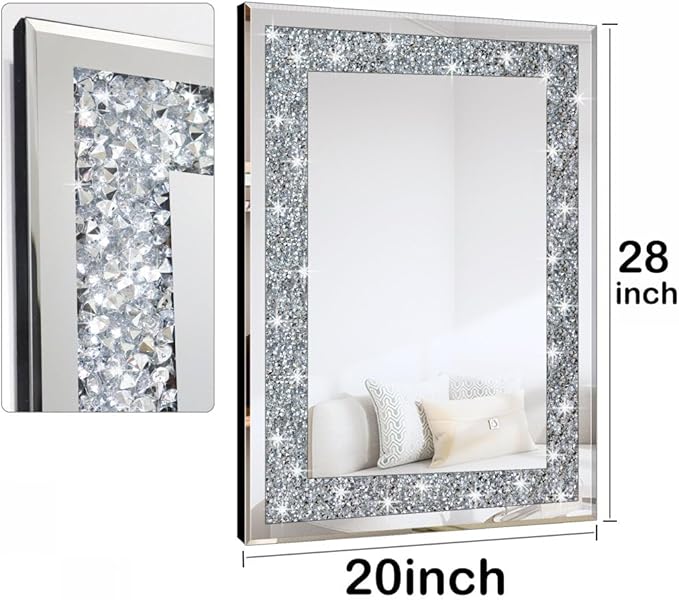 QMDECOR Crystal Crush Diamond Rectangle Silver Mirror - Image 4
