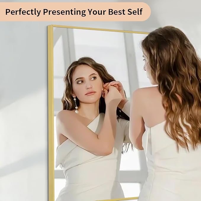 Koonmi Gold Mirrors for Wall, 30x36 Inch Bathroom Mirror, Rectangular Wall - Image 9