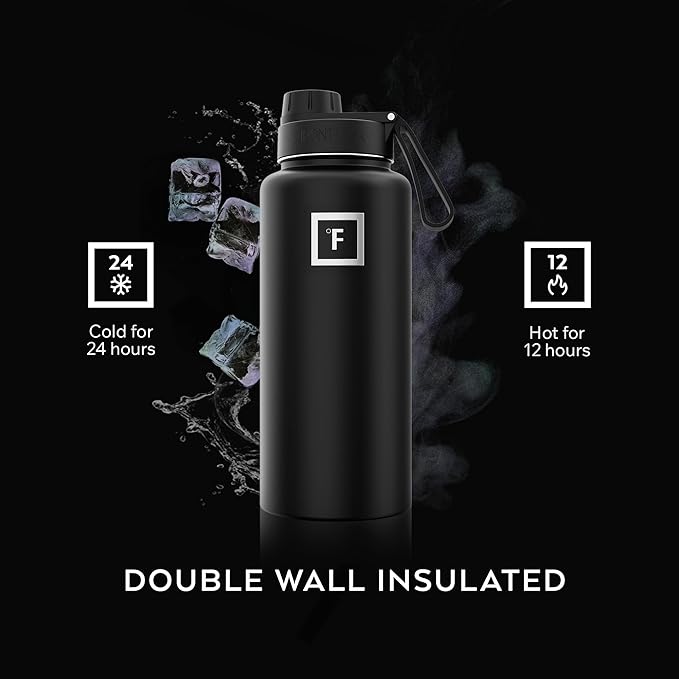 IRON °FLASK Camping & Hiking Hydration Flask with Spout, Wide Mouth Insulated Stainless Steel Sports Water Bottle - 32 oz Bubble Gum