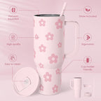 SANDJEST Floral Tumbler with Handle and Straw 40oz Stainless Sleel Slider Tumbler Travel Coffee Mug for Women - Gift Idea for Birthday Christmas