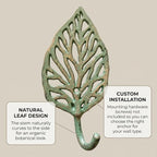 The Bridge Collection Leaf Wall Hook Cast Iron – Verdigris Green Botanical Coat - Image 6