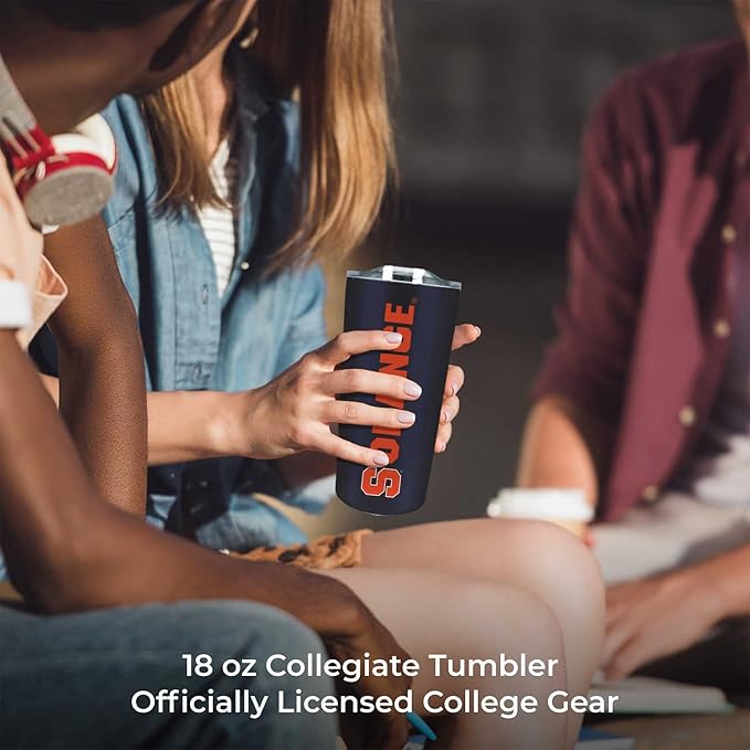 Campus Colors NCAA Stainless Steel Tumbler perfect for Gameday - 18 oz - Double Walled - Keeps Drinks Perfectly Insulated (Syracuse Orange - Navy)