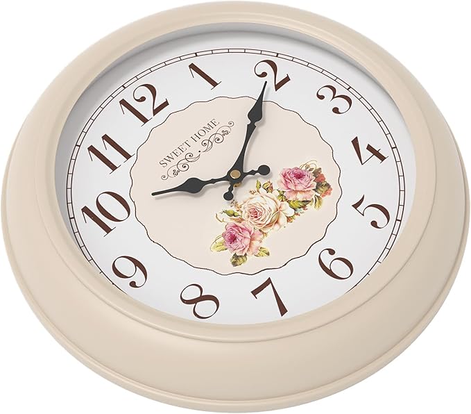 Abdurey Sweet French Rose Style Wall Clock, Battery Operated Silent, Creamy - Image 8