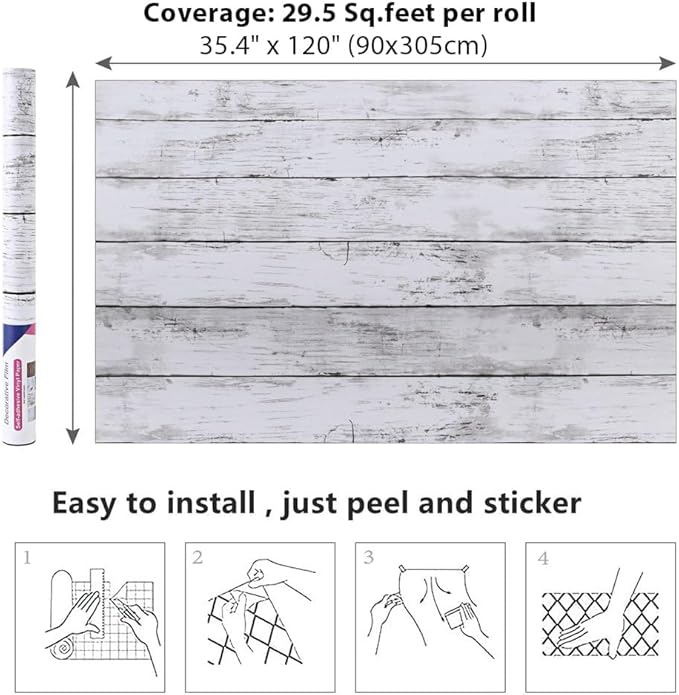 Arthome35.4 x 120 inches White Gray, Peel and Stick Wallpaper, Wood Contact - Image 7