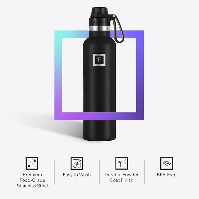 IRON °FLASK Camping & Hiking Hydration Flask with Spout, BPA-Free Insulated Stainless Steel Sports Water Bottle - 24 oz Sage