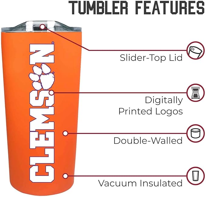 Campus Colors NCAA Stainless Steel Tumbler perfect for Gameday - 18 oz - Double Walled - Keeps Drinks Perfectly Insulated (Clemson Tigers - Orange)